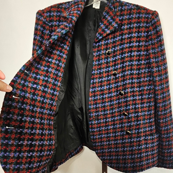80's Ungaro wool houndstooth blazer asymmetrical button front 10 FIRM - Picture 5 of 11
